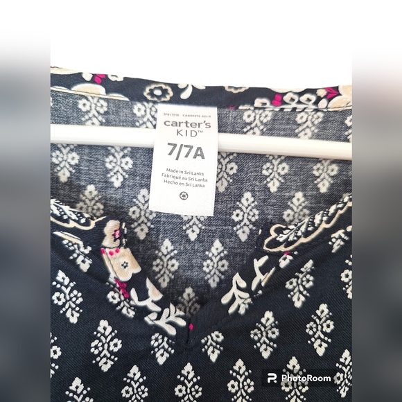 CARTERS Kids Navy Floral Long Sleeved Dress NWT Size 7/7A Retail $42 - Picture 2 of 4